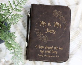 Personalized Wedding Bible Guest Book Bible Cover | Bible Verse Wedding Guest Book Cover | Custom Mr and Mrs Wedding Bible Cover Gift