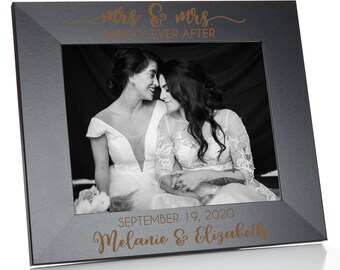 Personalized Mrs. & Mrs. Picture Frame - Black 8" x 10" - Gay Lesbian Wedding Gift | Same Sex Wedding Gift | Lesbian Wedding Picture Frame