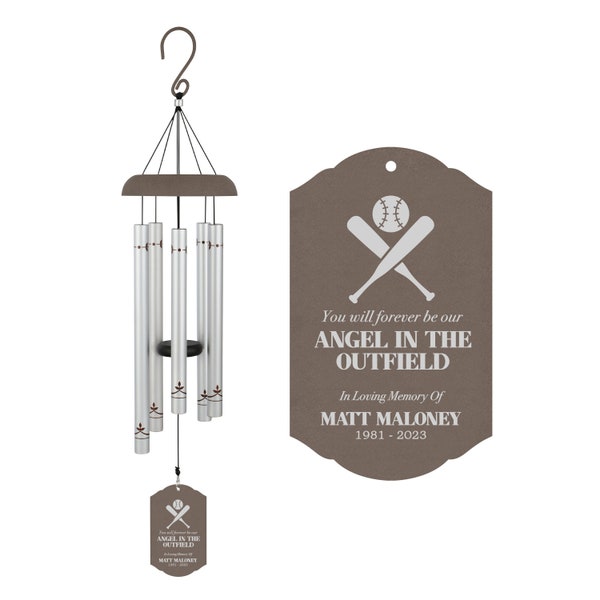 Baseball Memorial Wind Chime | Angel in Outfield Memorial Gift | Baseball Player Sympathy Gift | Son Memorial Gift | Baseball Sympathy Gift