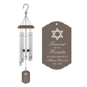 Jewish Memorial Wind Chime | Star of David Wind Chime | Religious Memorial Wind Chime | Jewish Sympathy Gifts | Forever in Our Hearts Chime