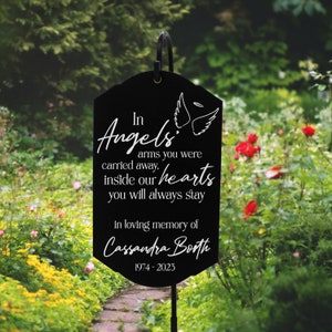 Religious Memorial Garden Stake | Personalized Remembrance Garden Plaque | In Angels Arms Memorial Gift | Engraved Sympathy Garden Stake