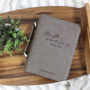 Be Still and Know That I Am God Bible Verse Bible Cover | Personalized Psalms 46:10 Bible Cover | Religious Vegan Leather Bible Sleeve