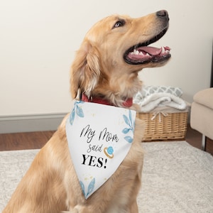 Mom Said Yes Engagement Dog Bandana | Personalized Dog Engagement Bandana | Dog Wedding Bandana | Reversible Dog Bandana for Engaged Couple