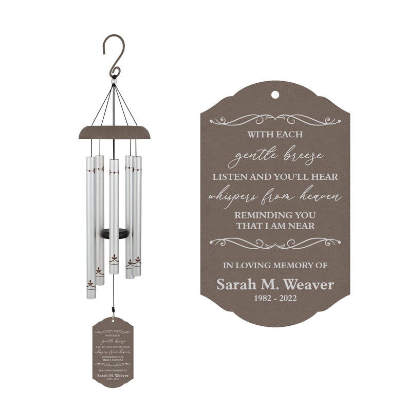 Whispers from Heaven Wind Chime Memorial Wind Chime Personalized Sympathy Wind Chime Bereavement Gift In Memory Of Wind Chime Gift Brown/Silver