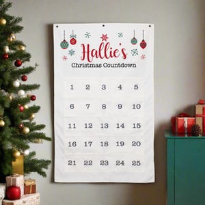 Personalized Kid's Advent Calendar | Christmas Countdown Calendar | Hanging Advent Calendar for Children | Christmas Decor Countdown
