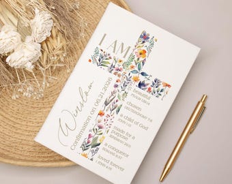Cross Confirmation Journal Gift for Girls | Bible Verse Affirmation Notebook for Baptism | First Communion Catholic Keepsake