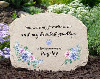 Personalized Pet Memorial Stone | Custom Dog Memorial Stone | Cat Memorial Gift | Outdoor Pet Grave Marker | Favorite Hello Hardest Goodbye