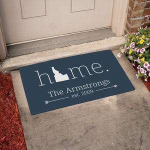 House State Door Mat with Family Name | Personalized Home Doormat | Personalized Housewarming Gift | New Home Gifts | Home State Welcome Mat