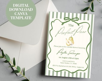 The Perfect Pear Bridal Shower Invitations | Canva Template Digital Download | Editable Printable Invitation