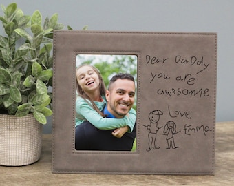 Fathers Day Gift from Kids | Kid's Handwriting Picture Frame | Child's Actual Drawing Gift for Dad | Kids Drawing Gfit for Dad | Dad Frame