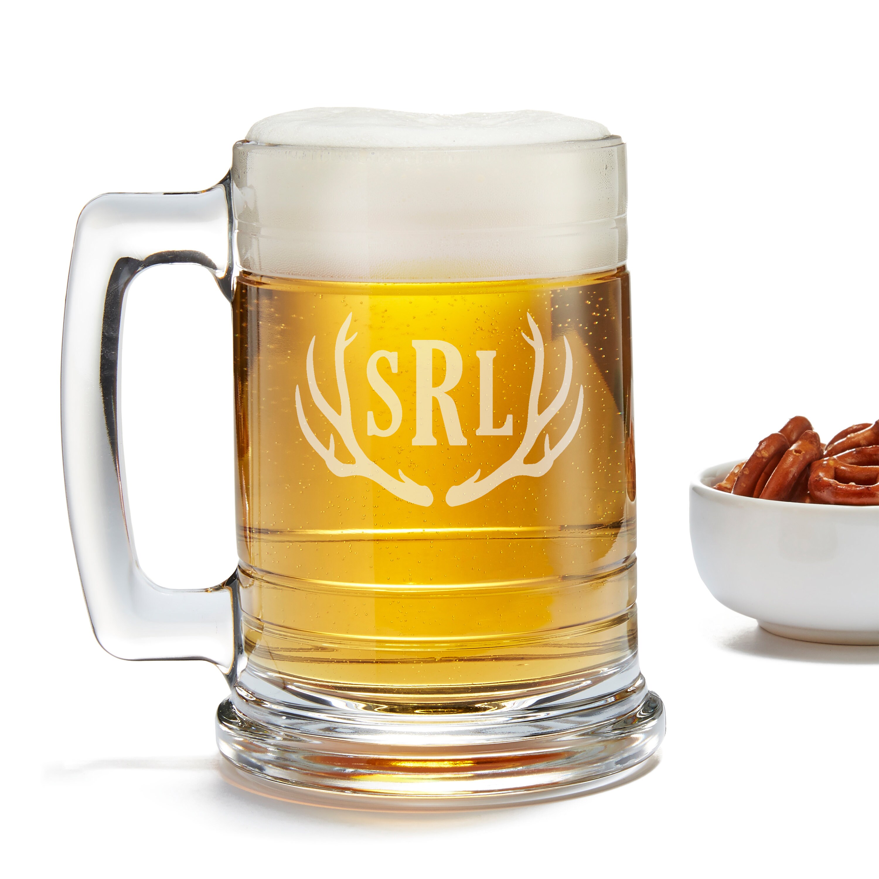 Monogrammed Beer Mug with Deer Antlers Large Beer Mug with Etsy