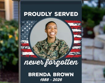 Military Memorial Garden Flag | Custom Armed Forces Yard Flag | Veteran Remembrance Garden Flag with Photo | Fallen Soldier Garden Flag