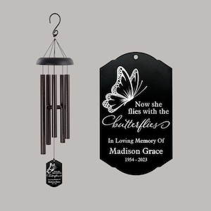 Butterfly Memorial Wind Chime | Flies with Butterflies Remembrance Gift | Loss of Mom Gift | Daughter Memorial Wind Chime | Bereavement Gift