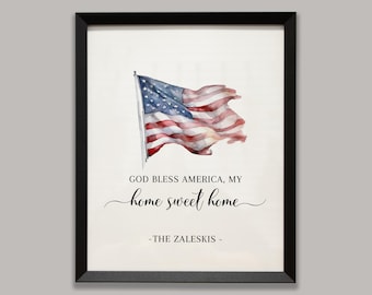 Patriotic Wall Sign | American Flag Wall Sign Personalized | God Bless America Wall Decor | 4th of July Home Decor | USA Themed Decor
