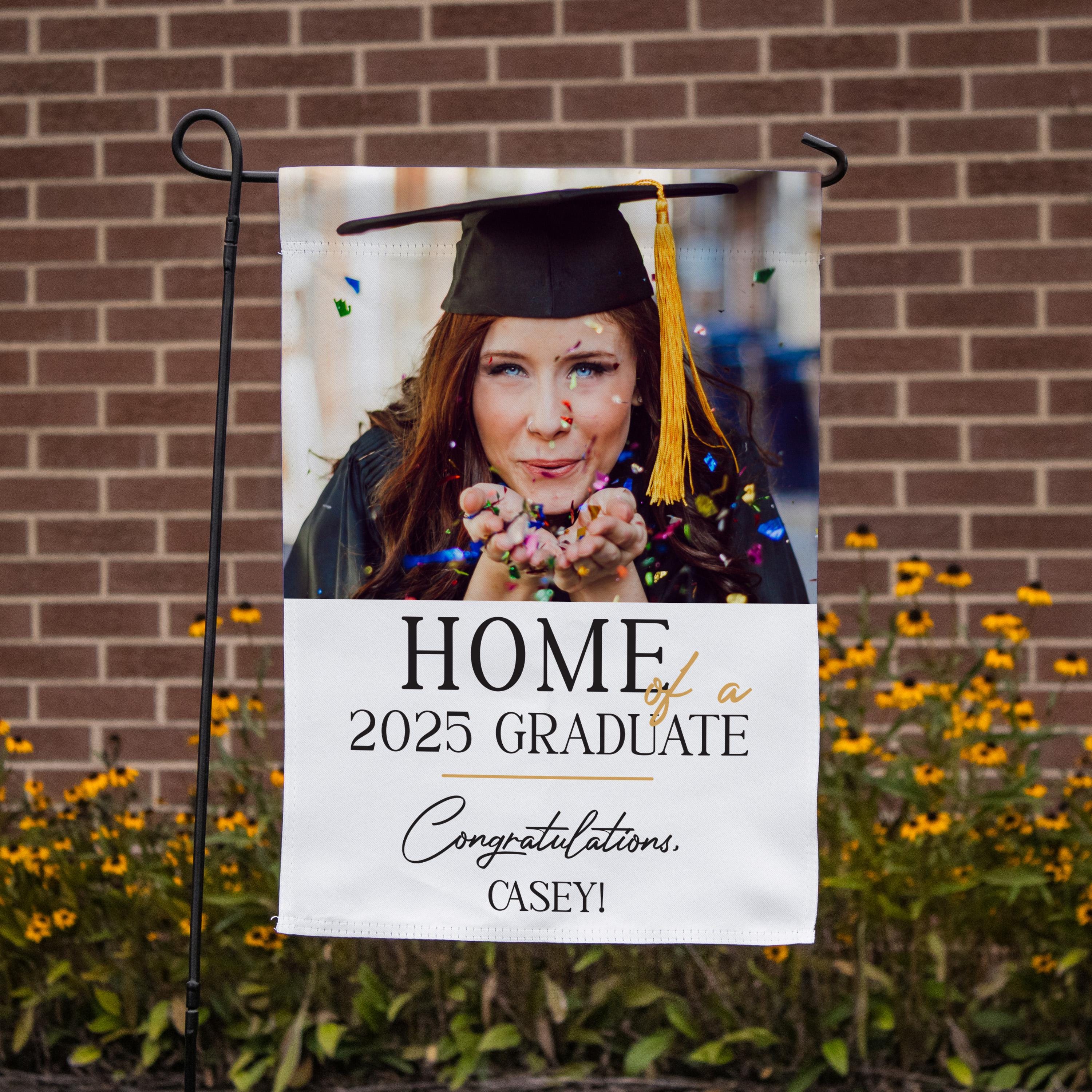 Personalized 2025 Graduation Garden Flag - Double Sided Class Of 2025 Yard Banner With Alphabet Stickers - 18x12 Inch Black Blue Graduation Decor