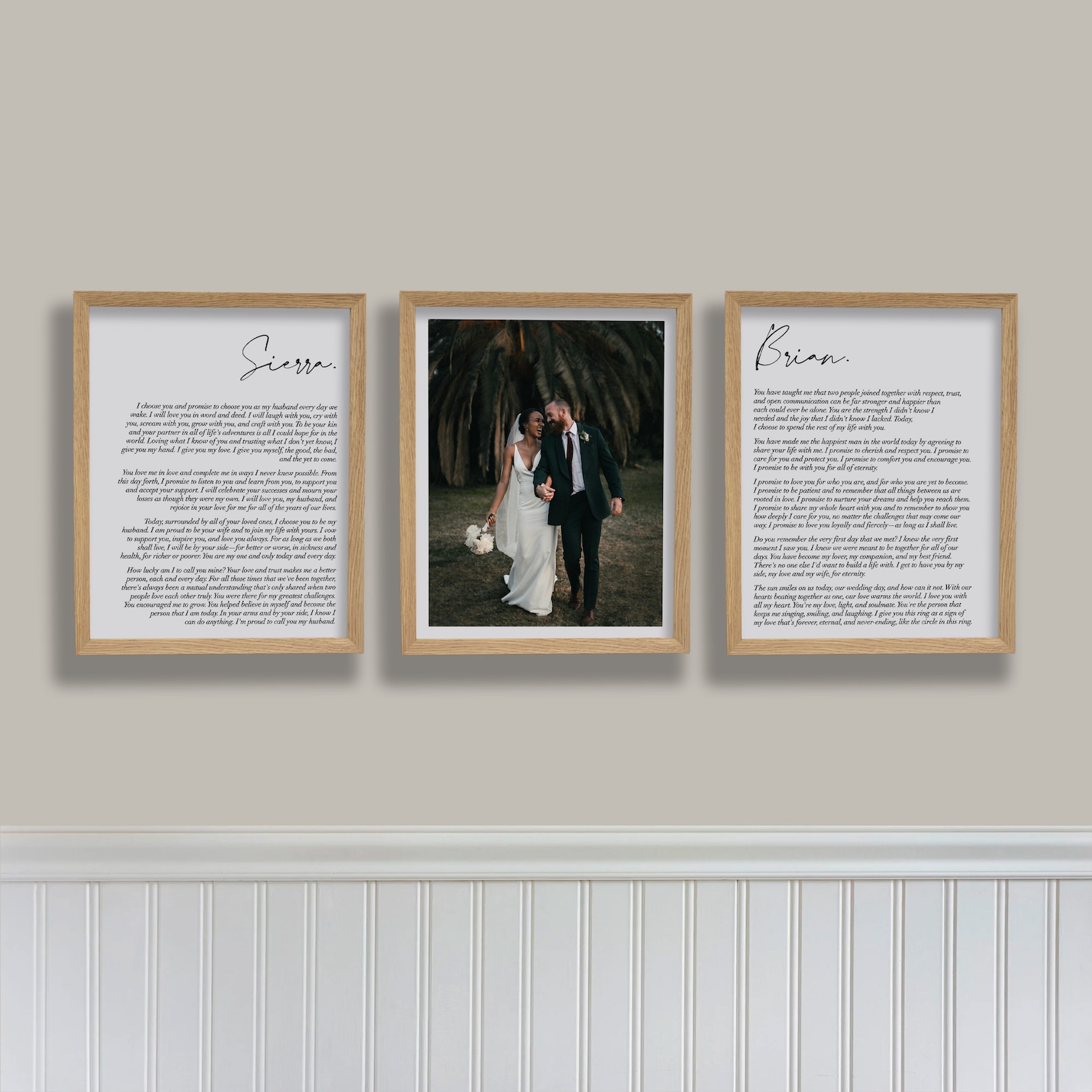 Framed Wedding Vows & Photo Wall Sign Set of 3 | Personalized Wedding Wall Art | Above Bed Decor | Wedding Vows Decor | Anniversary Gifts - Rustic Wood