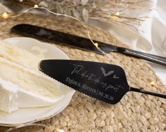 Engraved Halloween Wedding Server Set | Personalized Wedding Cake Cutting Set | Gothic Black Cake Serving Set | Til Death Do Us Part Wedding