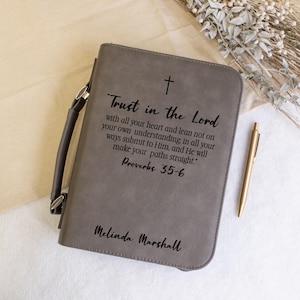 Trust in the Lord Scripture Bible Cover | Personalized Proverbs 3:5-6 Bible Cover | Religious Gift Bible Case | Protective Bible Carrier