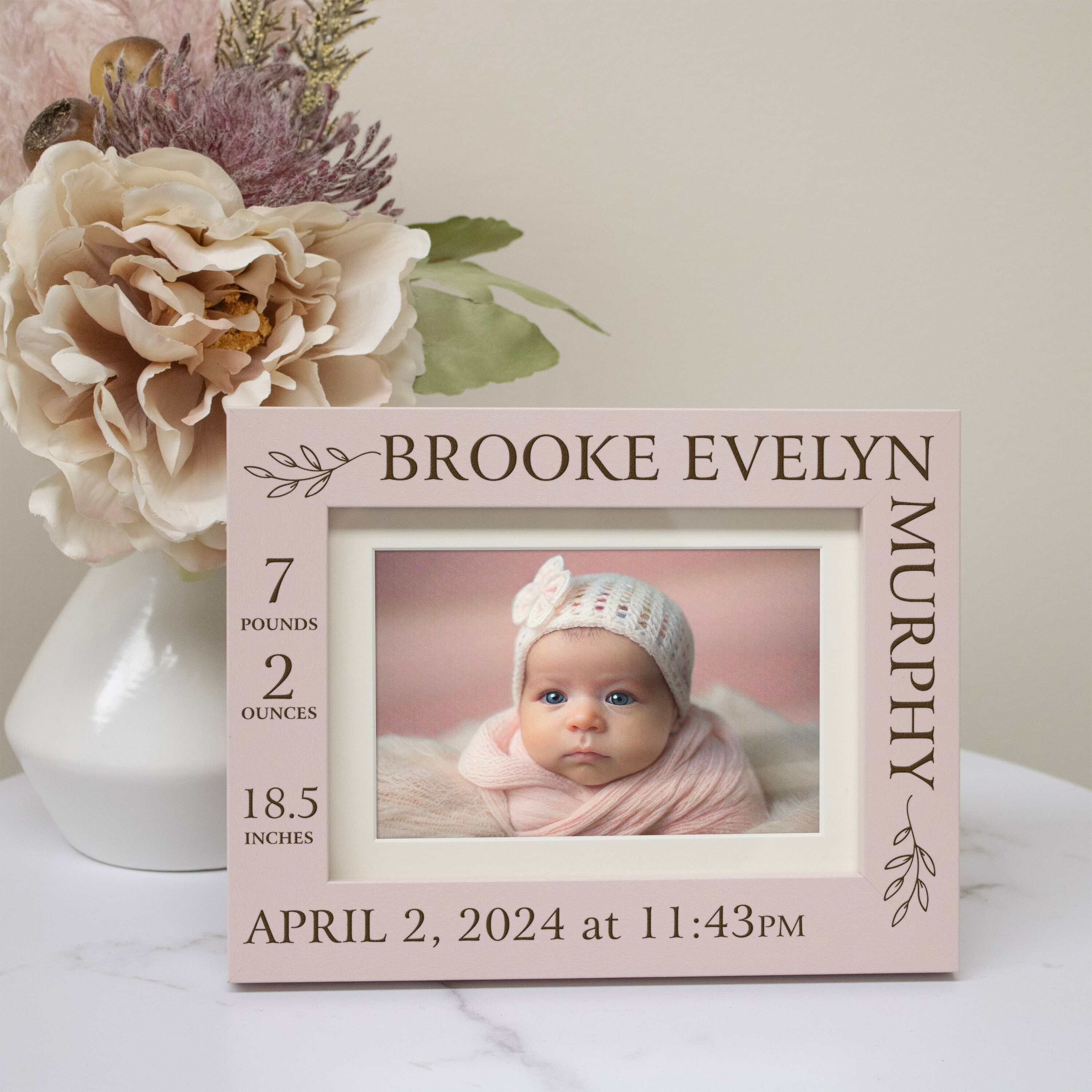 Custom Baby Birth Frame With Name & Stats - Newborn Photo Keepsake - Nursery Wall Decor - Gift For Parents
