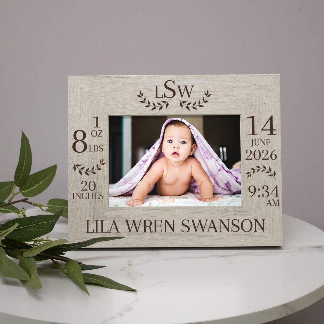 Monogrammed Baby Picture Frame | Baby Birth Stats Picture Frame | Baby ...