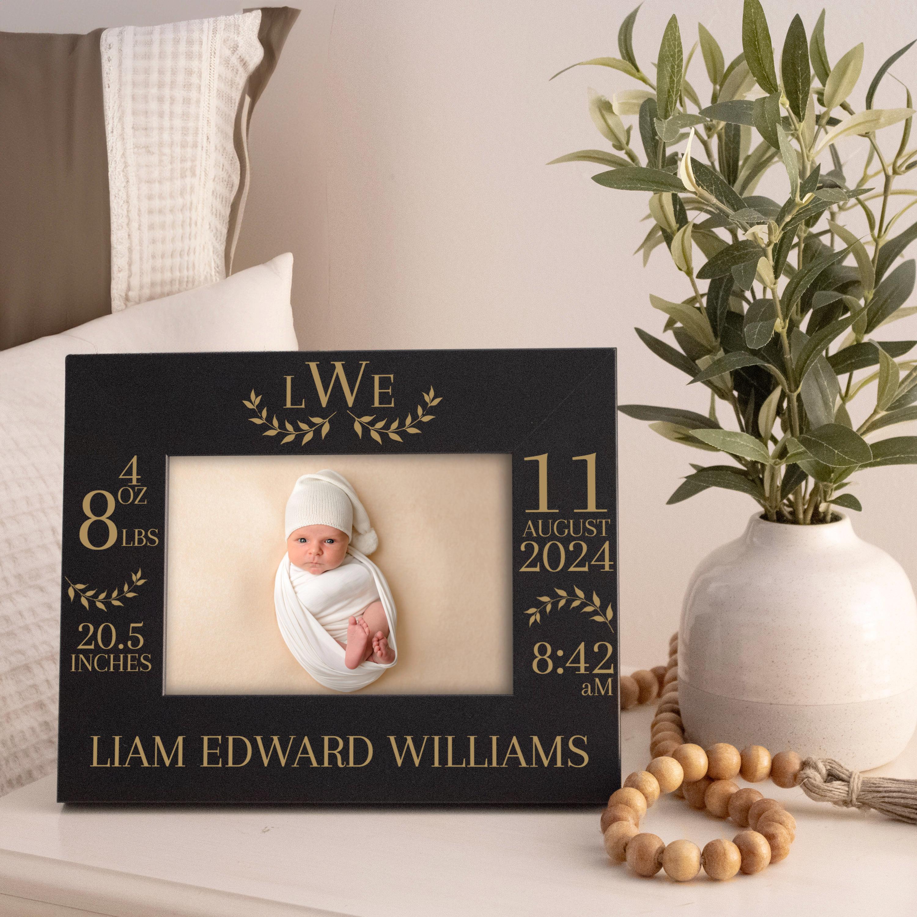 Monogrammed Baby Picture Frame | Baby Birth Stats Picture Frame | Baby ...