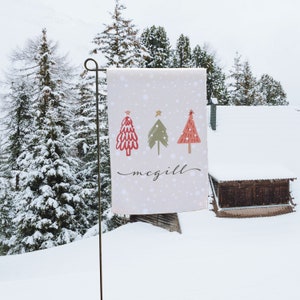 Christmas Tree Garden Flag | Personalized Holiday Garden Decor | Last Name Outdoor Decoration | Modern Christmas Tree Garden Decor