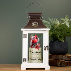 Cardinal Memorial Lantern | Personalized Sympathy Lantern with Red Cardinal | Cardinals Appear Bereavement Gift | Custom Remembrance Lantern
