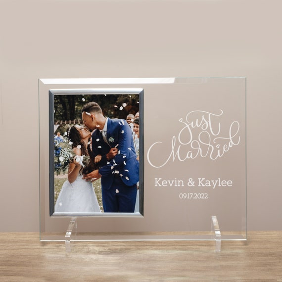 Just Married Picture Frame Personalized Wedding Picture Frame Glass 5x7  Picture Frame Custom Wedding Photo Gift Just Married Gifts 