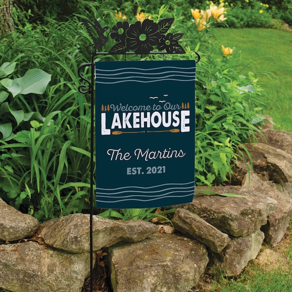 Welcome to our Lakehouse Garden Flag | Personalized Yard Flag | Spring Outdoor Decor | Housewarming Gift | Personalized Lakehouse Flag