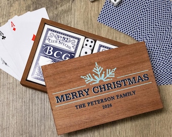 Personalized Christmas Playing Card Box | Custom Family Name Card Holder | Wooden Christmas Gift | Family Game Night Gift | Holiday Keepsake