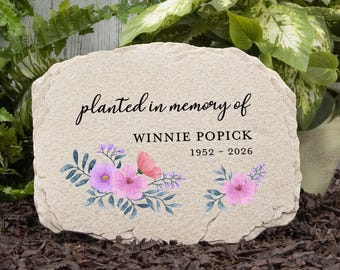 Memorial Garden Stone | Personalized Sympathy Stepping Stone | Planted In Memory Of | Floral Remembrance Gift | Custom Outdoor Memorial