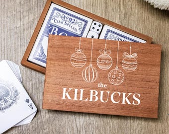 Family Christmas Playing Card Game Box | Custom Family Name Playing Card Holder | Personalized Christmas Present | Holiday Game Night Gift