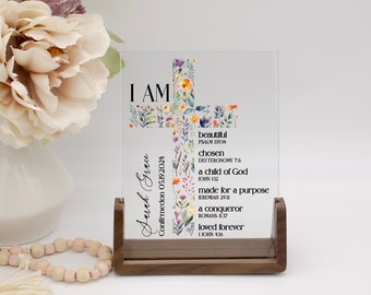 Confirmation Gift for Girls | Personalized Baptism Gifts for Girls | First Communion Gift for Girls | I Am Bible Verses Religious Sign