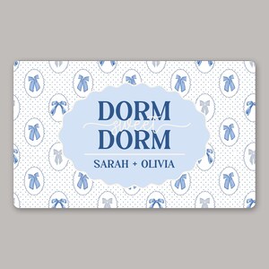 Personalized Dorm Room Doormat with Blue Coquette Bows