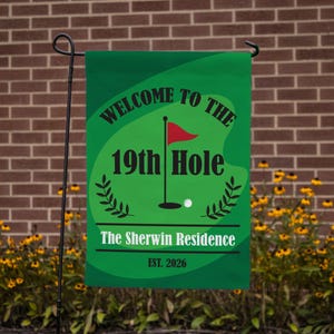 Golf 19th Hole Garden Flag | Personalized Golf Lover Sign | Golfing Family Home Sign | Gift for Golfer | Father's Day Golf | Golf Welcome