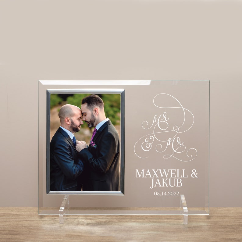 Mr & Mr Picture Frame Personalized Gay Wedding Picture Frame Gift Gay Wedding Picture Frame LGBTQ Wedding Gift for Gay Couple image 1