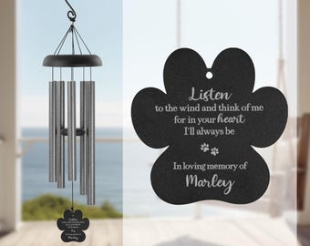 Listen to the Wind Pet Memorial Gift | Dog Memorial Wind Chime | Personalized Paw Print Sympathy Wind Chime | Paw Print Pet Loss Keepsake