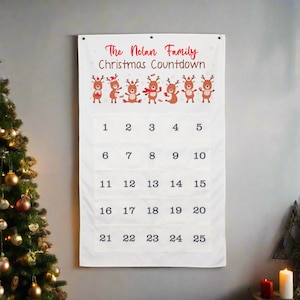 Christmas Reindeer Advent Calendar | Personalized Family Advent Calendar | Custom Christmas Decor Countdown | Hanging Advent for Children