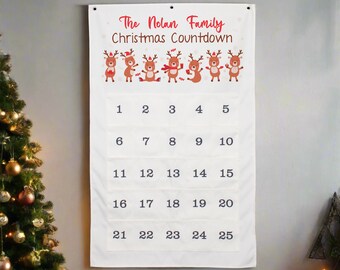 Christmas Reindeer Advent Calendar | Personalized Family Advent Calendar | Custom Christmas Decor Countdown | Hanging Advent for Children