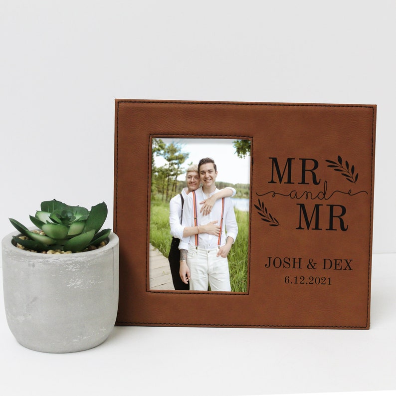 Mr & Mr Picture Frame Personalized Gay Wedding Picture Frame Gift Custom Mr and Mr Picture Frame LGBTQ Gay Wedding Picture Frame Gift Caramel