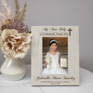 First Communion Picture Frame Personalized First Holy Communion Picture Frame Custom First Communion Gift Catholic 1st Communion Gift Rustic White
