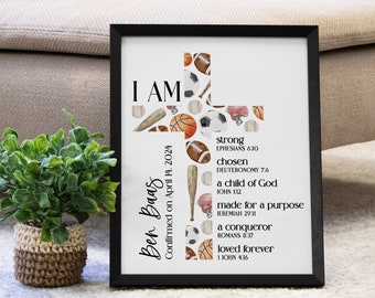 Sporty Confirmation Gift for Boys | Bible Verse Cross Wall Sign for Baptism Gift | Christian Confirmation | First Communion Party Decor