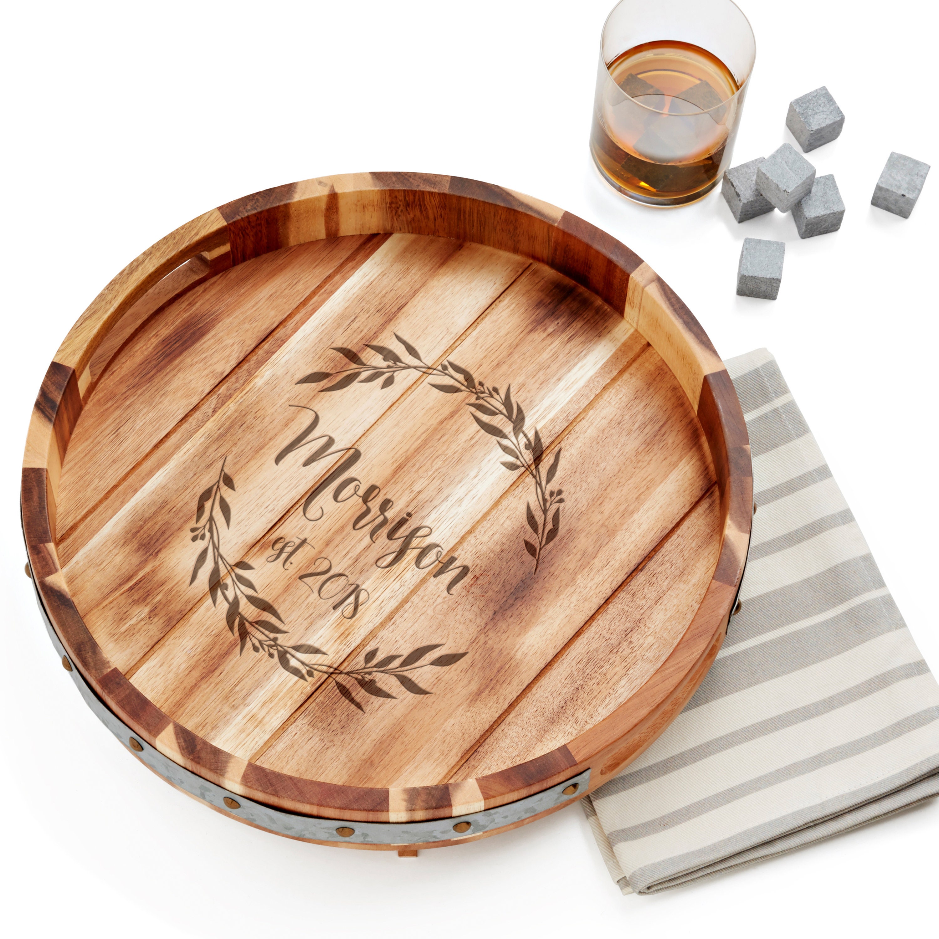 Engraved Round Wood Serving Tray Round Serving Tray with Etsy