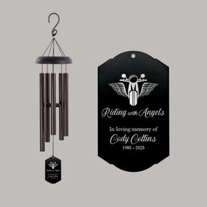 Motorcycle Memorial Wind Chime | Riding with Angels Memorial Wind Chime | Motorcycle Remembrance Sympathy Gift | Biker Memorial Gift