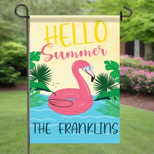 Summer Garden Flag | Personalized Hello Summer Garden Flag | Flamingo Garden Flag | Summer Yard Flag | Summer Garden Decor | Summer Sign
