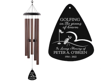 Cadeau commémoratif de golf | Carillon éolien Golfing in Heaven | Carillon éolien commémoratif personnalisé | Carillon éolien commémoratif pour papa | Idée cadeau de sympathie pour les golfeurs