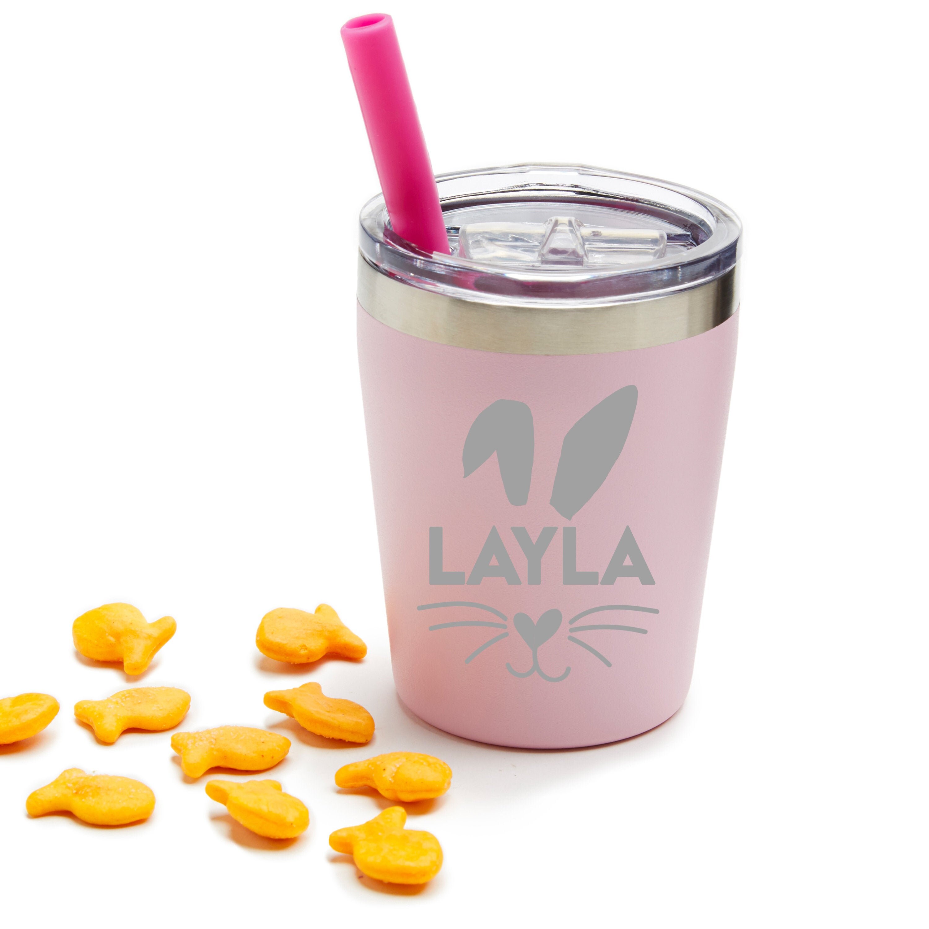 Easter Bunny Tumbler for Kids Pink Bunny Cup with Straw Etsy