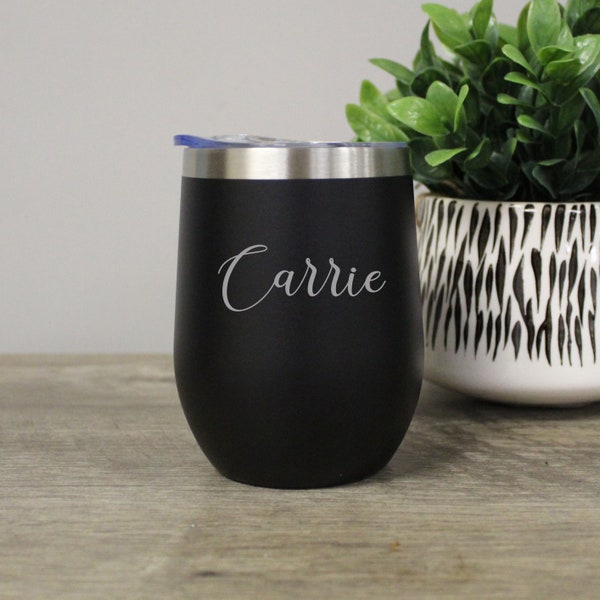 Personalized Wine Tumbler with Lid | Engraved Wine Tumbler | Etched Wine Tumbler Stemless | Custom Stemless Wine Tumbler with Name