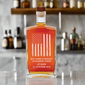 Personalized Military Decanter Gift | Army Navy Retirement Whiskey Decanter | Air Force Marines Gift for Him | Personalized USA Troops