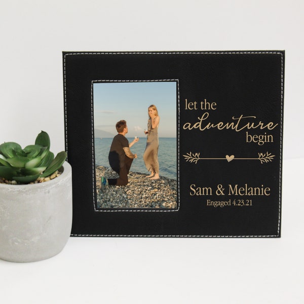 Engagement Picture Frame | Let the Adventure Begin Picture Frame | Personalized Engaged Picture Frame | Custom Engagement Photo Gift